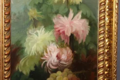 Pamono C. Moll, Fruits and Dahlias, Late 19th Century, Oil on Canvas, Framed><noscript><img width=