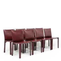 Pamono Cab 412 Bordeaux Red Chair Set by Mario Bellini for Cassina, 1990s, Set of 8> Office Chairs