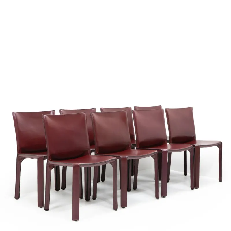 Pamono Cab 412 Bordeaux Red Chair Set by Mario Bellini for Cassina, 1990s, Set of 8> Office Chairs