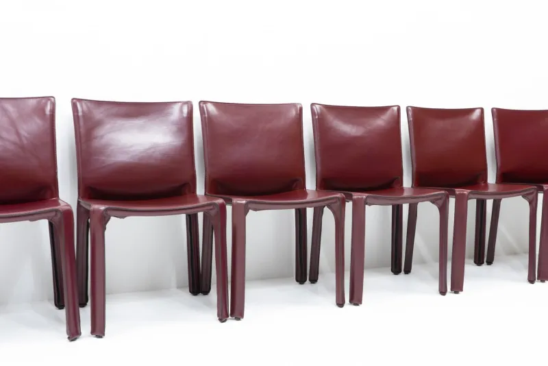 Pamono Cab 412 Bordeaux Red Chair Set by Mario Bellini for Cassina, 1990s, Set of 8> Office Chairs