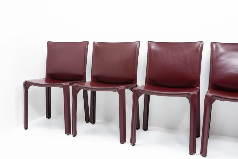 Pamono Cab 412 Bordeaux Red Chair Set by Mario Bellini for Cassina, 1990s, Set of 8> Office Chairs
