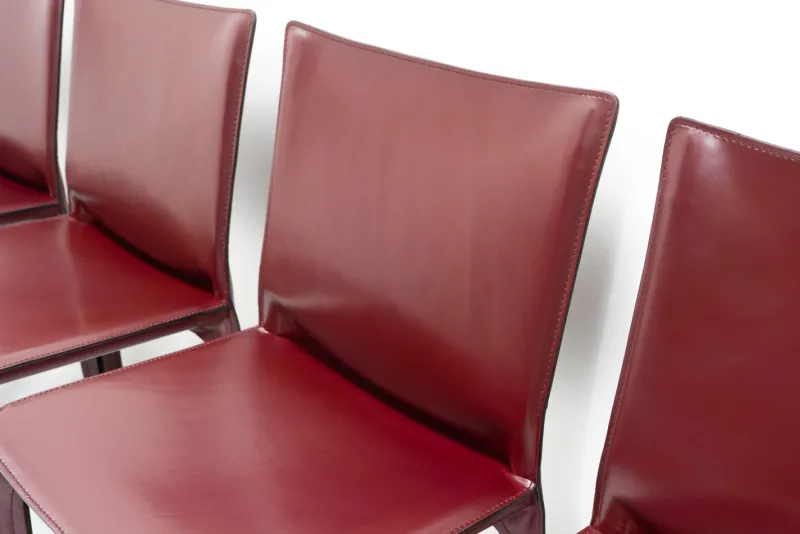 Pamono Cab 412 Bordeaux Red Chair Set by Mario Bellini for Cassina, 1990s, Set of 8> Office Chairs