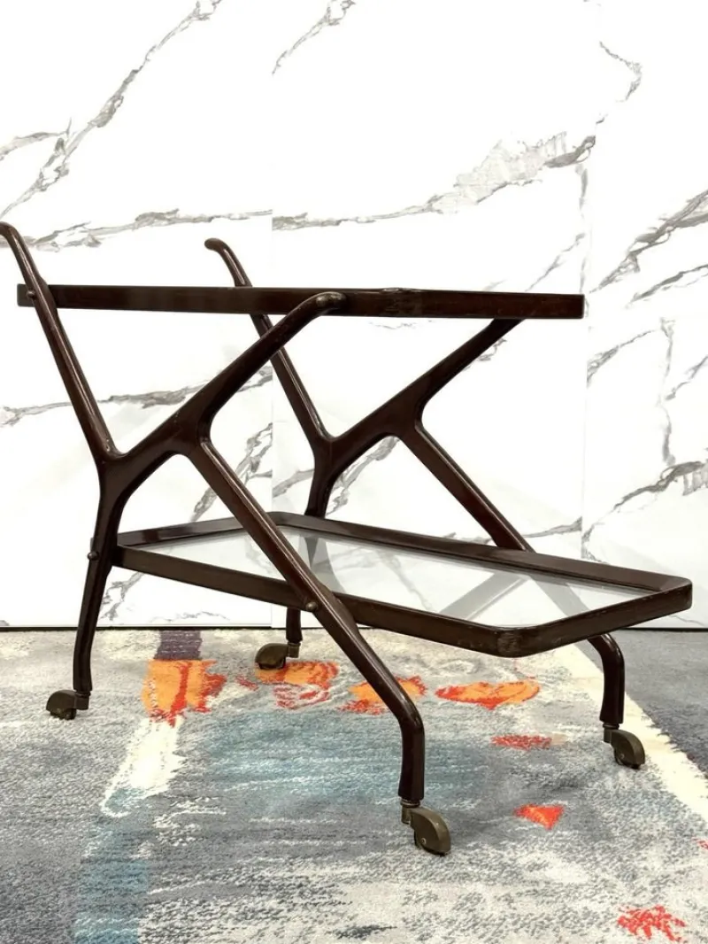 Pamono Caesar Lacquer Wooden Food Cart by Cesare Lacca, 1950s> Serving Bar Carts & Trolleys