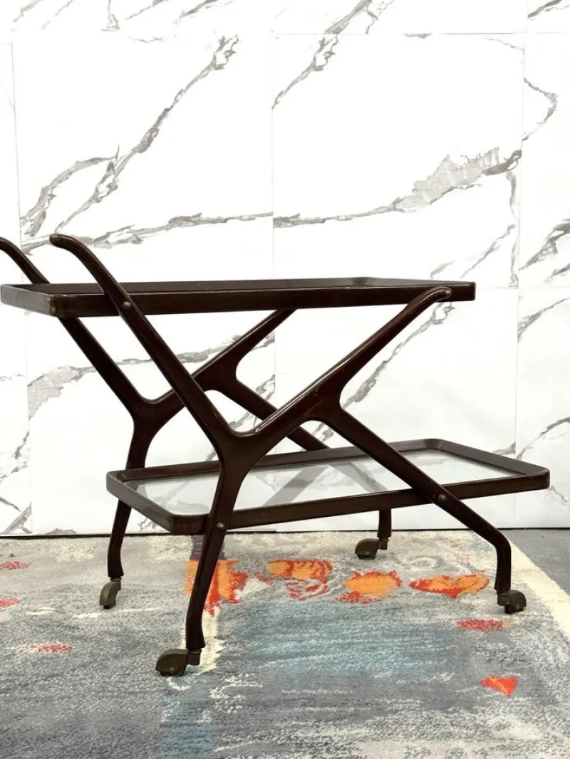 Pamono Caesar Lacquer Wooden Food Cart by Cesare Lacca, 1950s> Serving Bar Carts & Trolleys