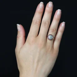 Pamono Calibrated Red Gems Diamonds 18 Karat Yellow Gold Round Ring, 1920s> Rings