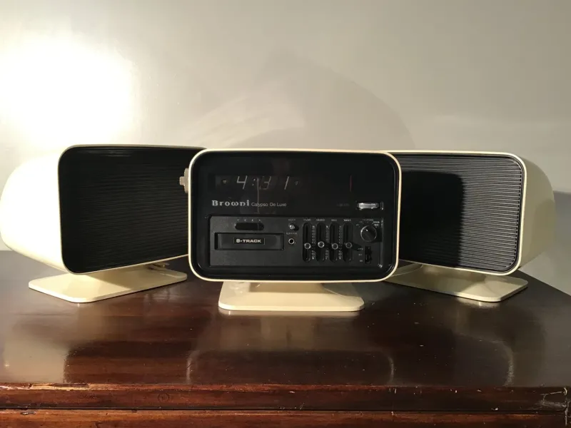 New Pamono Calypso de Luxe Stereo 8 Radio Clock with Speakers from Browni, 1960s, Set of 3