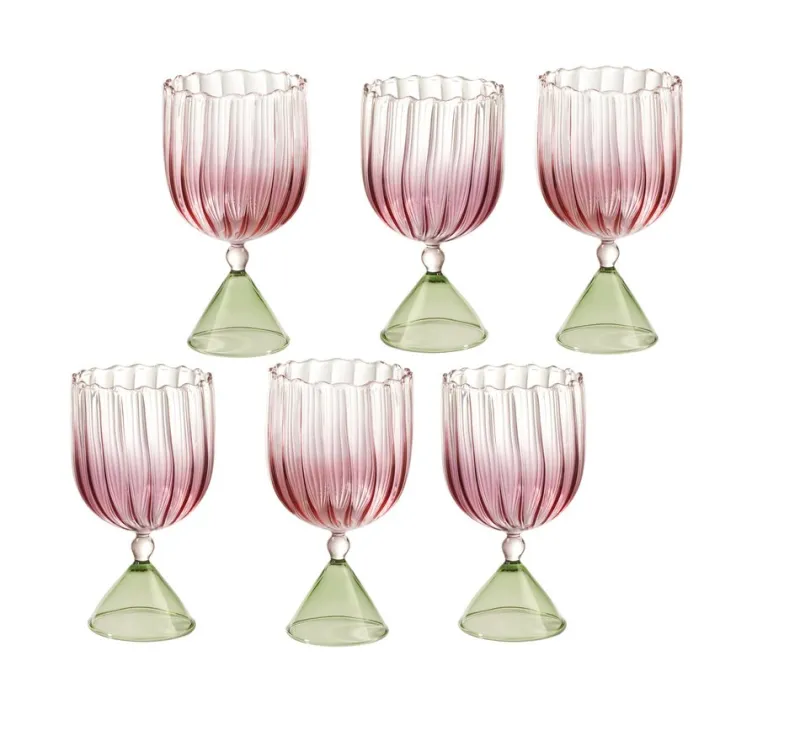 Hot Pamono Calypso Wine Glass in Pink-Green by Serena Confalonieri, Set of 6