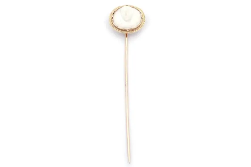 Pamono Cameo Biscuit Porcelain Tie Pin> Brooches