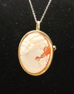 Pamono Cameo Brooch and Pendant in Shell and Gold><noscript><img width=