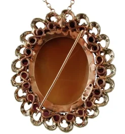 Pamono Cameo, Garnets, Diamonds, Rose Gold and Silver Vintage Brooch or Pendant><noscript><img width=