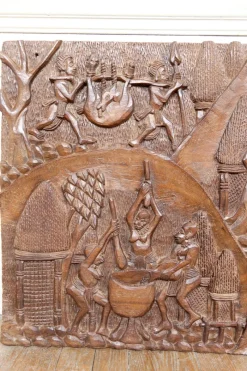 New Pamono Cameroonian Bamoun Artist, Carved Monoxyle Bas-Relief Panel, 1960s, Wood