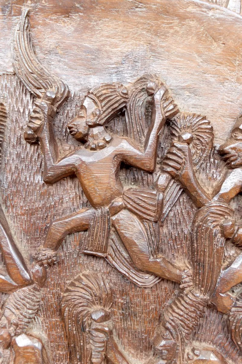 New Pamono Cameroonian Bamoun Artist, Carved Monoxyle Bas-Relief Panel, 1960s, Wood