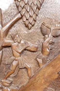 New Pamono Cameroonian Bamoun Artist, Carved Monoxyle Bas-Relief Panel, 1960s, Wood