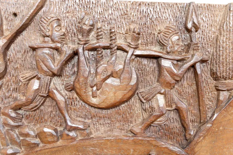New Pamono Cameroonian Bamoun Artist, Carved Monoxyle Bas-Relief Panel, 1960s, Wood