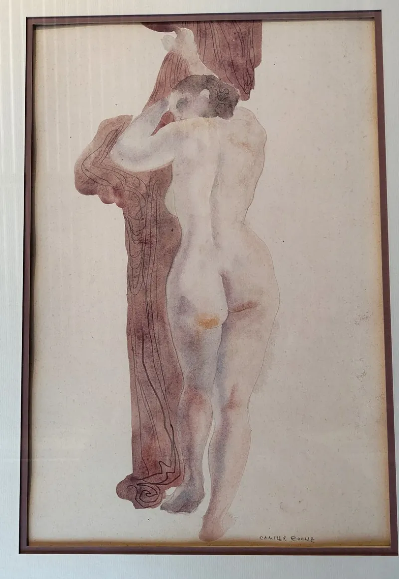 Pamono Camille Roche, Nudes from the Front and Back, 1920s-1940s, Watercolors, Set of 2> Art Deco
