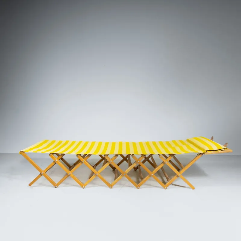 New Pamono Camp Cot in Wood and Yellow Canvas, 1960s