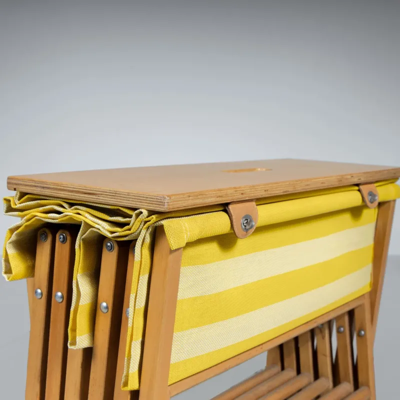 New Pamono Camp Cot in Wood and Yellow Canvas, 1960s