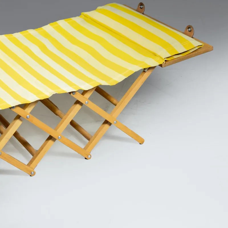 New Pamono Camp Cot in Wood and Yellow Canvas, 1960s