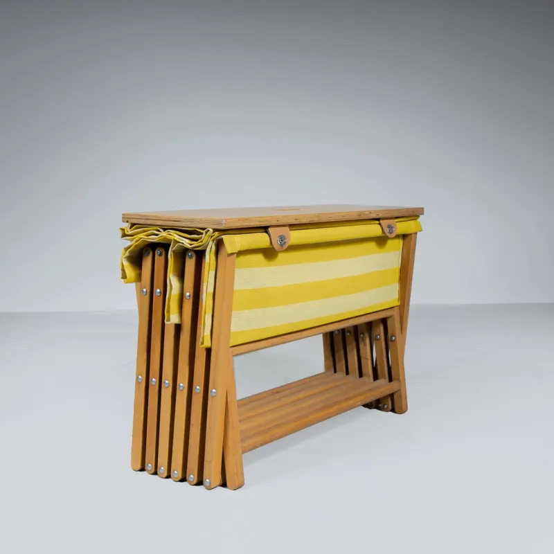 New Pamono Camp Cot in Wood and Yellow Canvas, 1960s