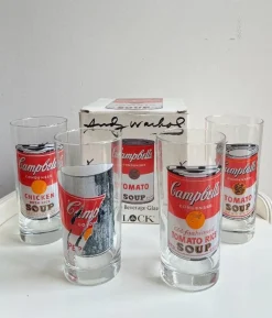 Pamono Campbells Series Glasses attributed to Andy Warhol Produced for Block, 1990s, Set of 4> Dinnerware Accessories