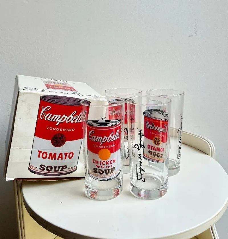 Pamono Campbells Series Glasses attributed to Andy Warhol Produced for Block, 1990s, Set of 4> Dinnerware Accessories