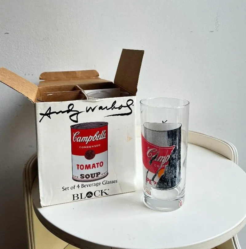 Pamono Campbells Series Glasses attributed to Andy Warhol Produced for Block, 1990s, Set of 4> Dinnerware Accessories