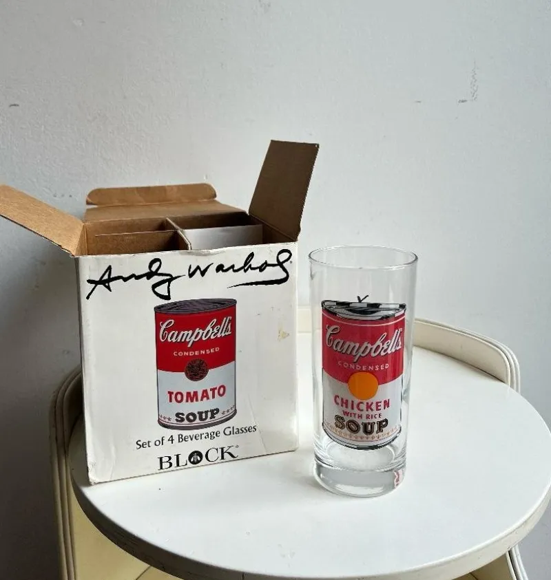 Pamono Campbells Series Glasses attributed to Andy Warhol Produced for Block, 1990s, Set of 4> Dinnerware Accessories