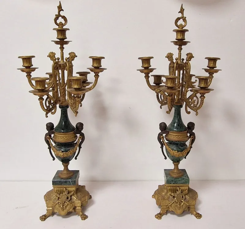 Best Pamono Candelabras in Verde Delle Alpi Marble and Bronze, 1950s, Set of 2