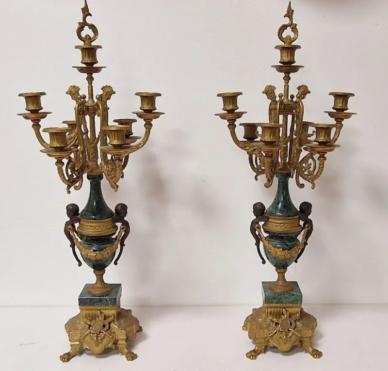 Best Pamono Candelabras in Verde Delle Alpi Marble and Bronze, 1950s, Set of 2