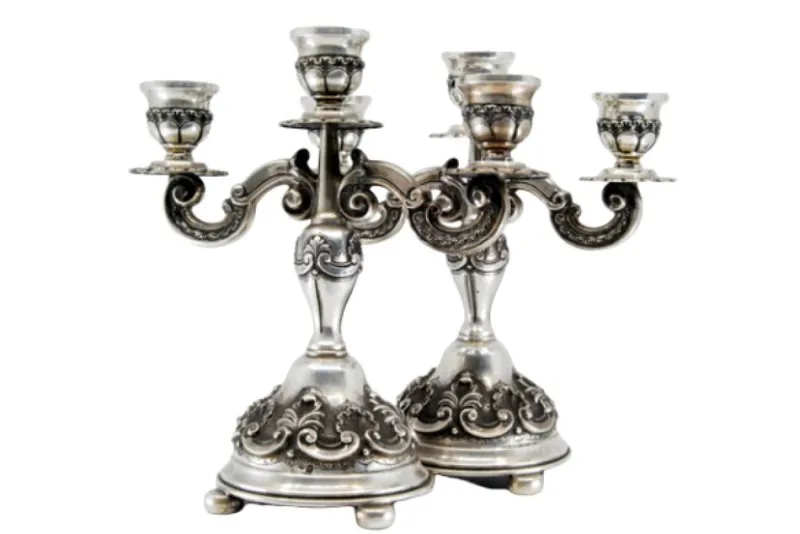 Pamono Candleholders in Relief Silver with Shells, Set of 2> Candleholders