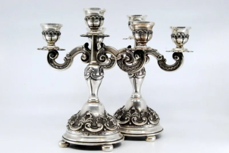 Pamono Candleholders in Relief Silver with Shells, Set of 2> Candleholders