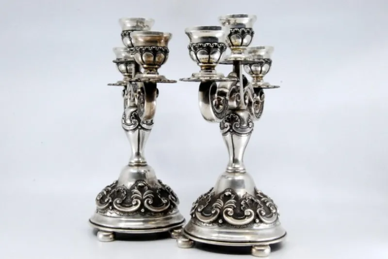 Pamono Candleholders in Relief Silver with Shells, Set of 2> Candleholders
