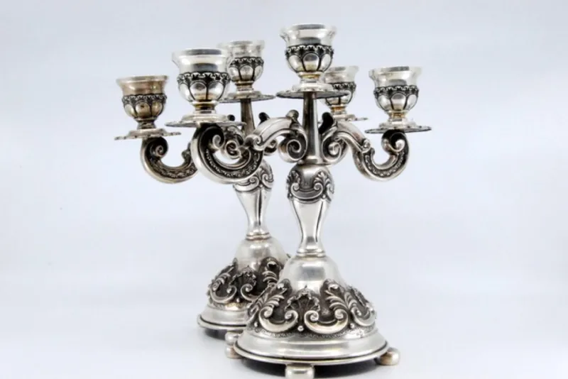 Pamono Candleholders in Relief Silver with Shells, Set of 2> Candleholders