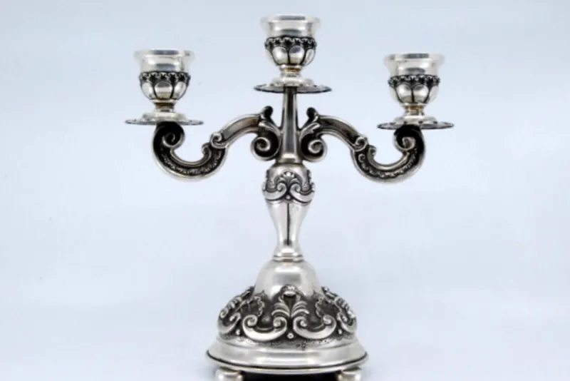 Pamono Candleholders in Relief Silver with Shells, Set of 2> Candleholders
