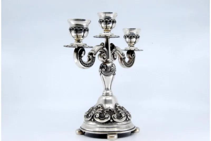 Pamono Candleholders in Relief Silver with Shells, Set of 2> Candleholders
