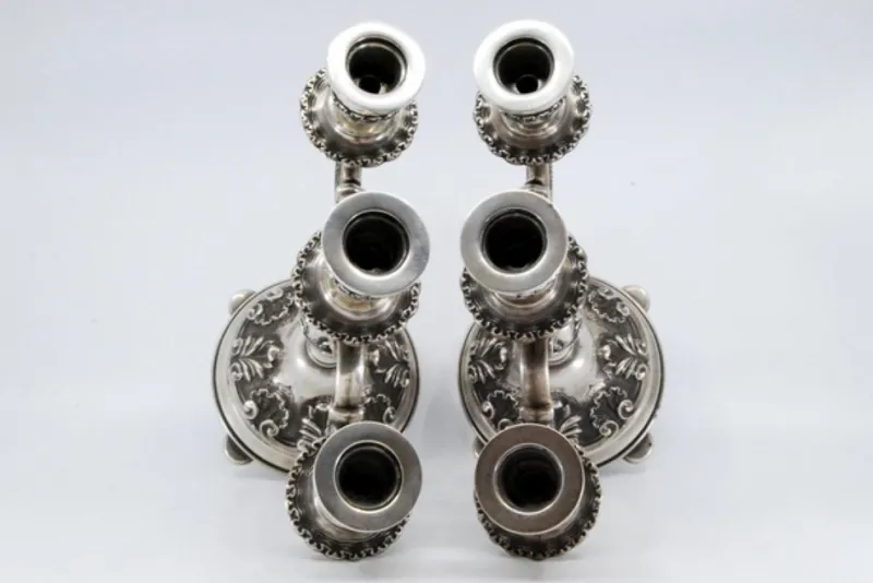 Pamono Candleholders in Relief Silver with Shells, Set of 2> Candleholders