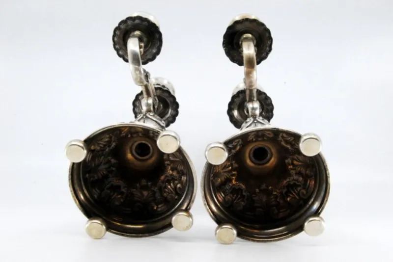 Pamono Candleholders in Relief Silver with Shells, Set of 2> Candleholders
