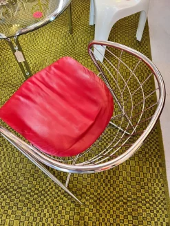 Online Pamono Cantilever Chair in Red Chrome with Leather Cushions by Gastone Rinaldi