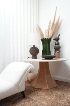 Best Pamono Caprarola Rattan and Travertine Round Table by Barracuda Interiors