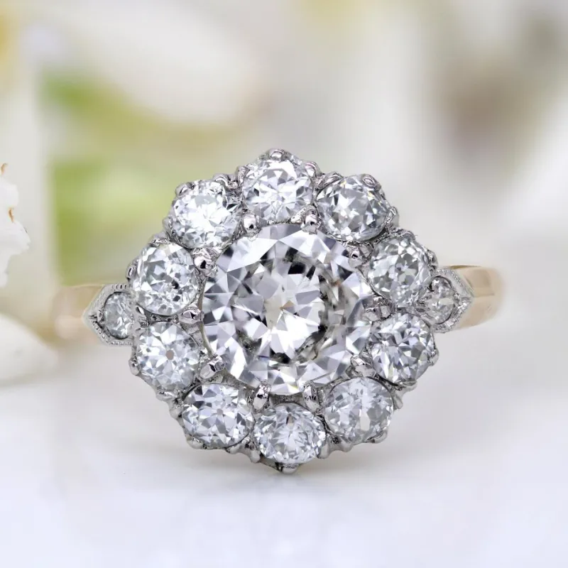 Online Pamono Carat Diamonds 18 Karat Yellow Gold Platinum Cluster Ring