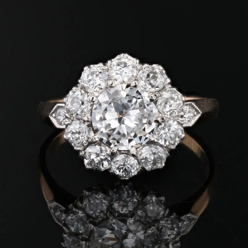 Online Pamono Carat Diamonds 18 Karat Yellow Gold Platinum Cluster Ring