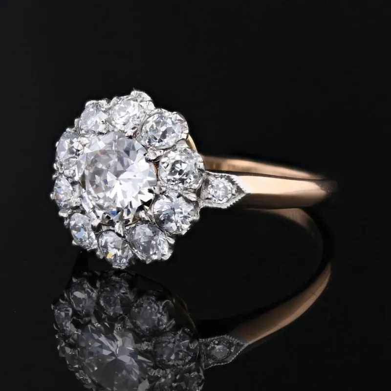Online Pamono Carat Diamonds 18 Karat Yellow Gold Platinum Cluster Ring