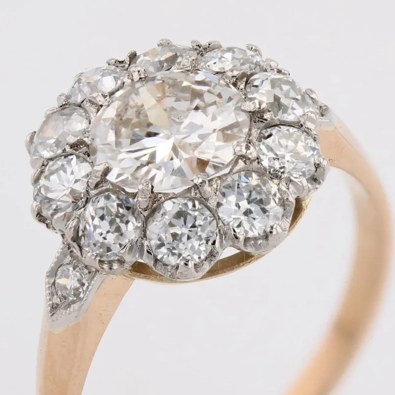 Online Pamono Carat Diamonds 18 Karat Yellow Gold Platinum Cluster Ring