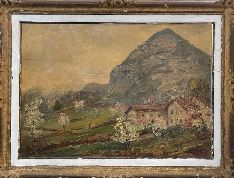 Pamono Carlo Aimetti, Mountain Landscape, 20th Century, Oil on Panel, Framed> Painting