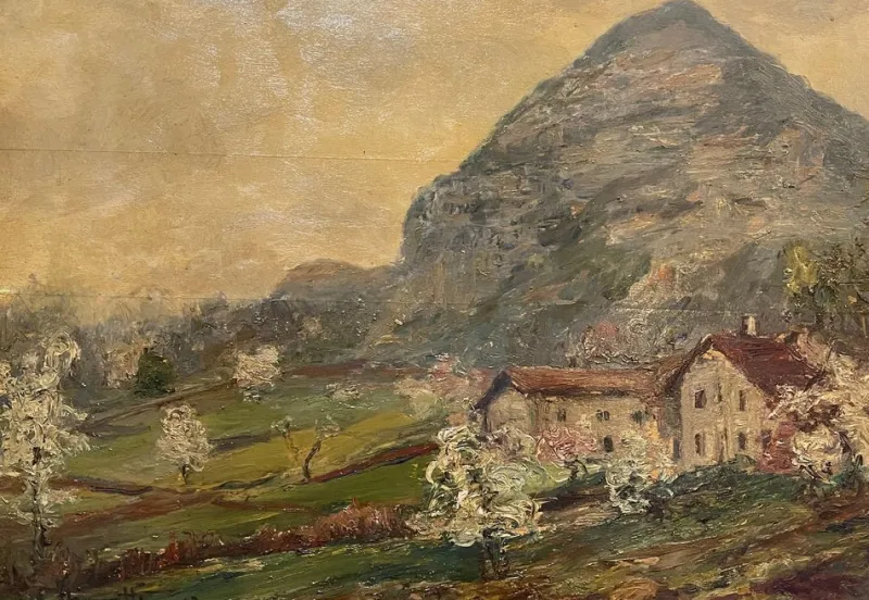 Pamono Carlo Aimetti, Mountain Landscape, 20th Century, Oil on Panel, Framed> Painting