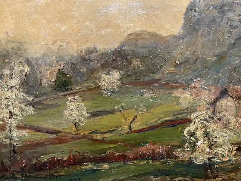 Pamono Carlo Aimetti, Mountain Landscape, 20th Century, Oil on Panel, Framed> Painting