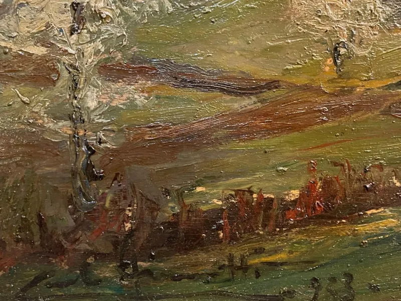 Pamono Carlo Aimetti, Mountain Landscape, 20th Century, Oil on Panel, Framed> Painting