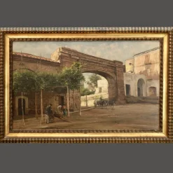 Pamono Carlo Brancaccio, Neapolitan Landscape, 1890s, Oil on Canvas, Framed> Old Masters