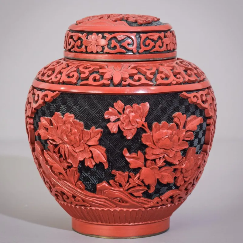 Pamono Carved and Lacquered Chinese Ginger Jar> Bottles, Carafes & Jugs