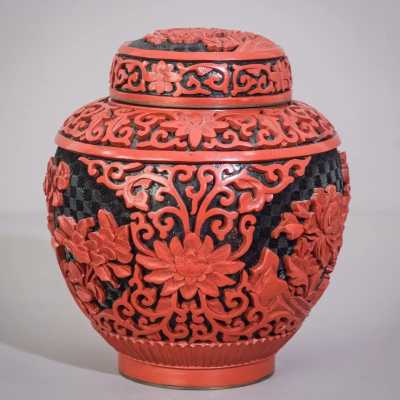 Pamono Carved and Lacquered Chinese Ginger Jar> Bottles, Carafes & Jugs